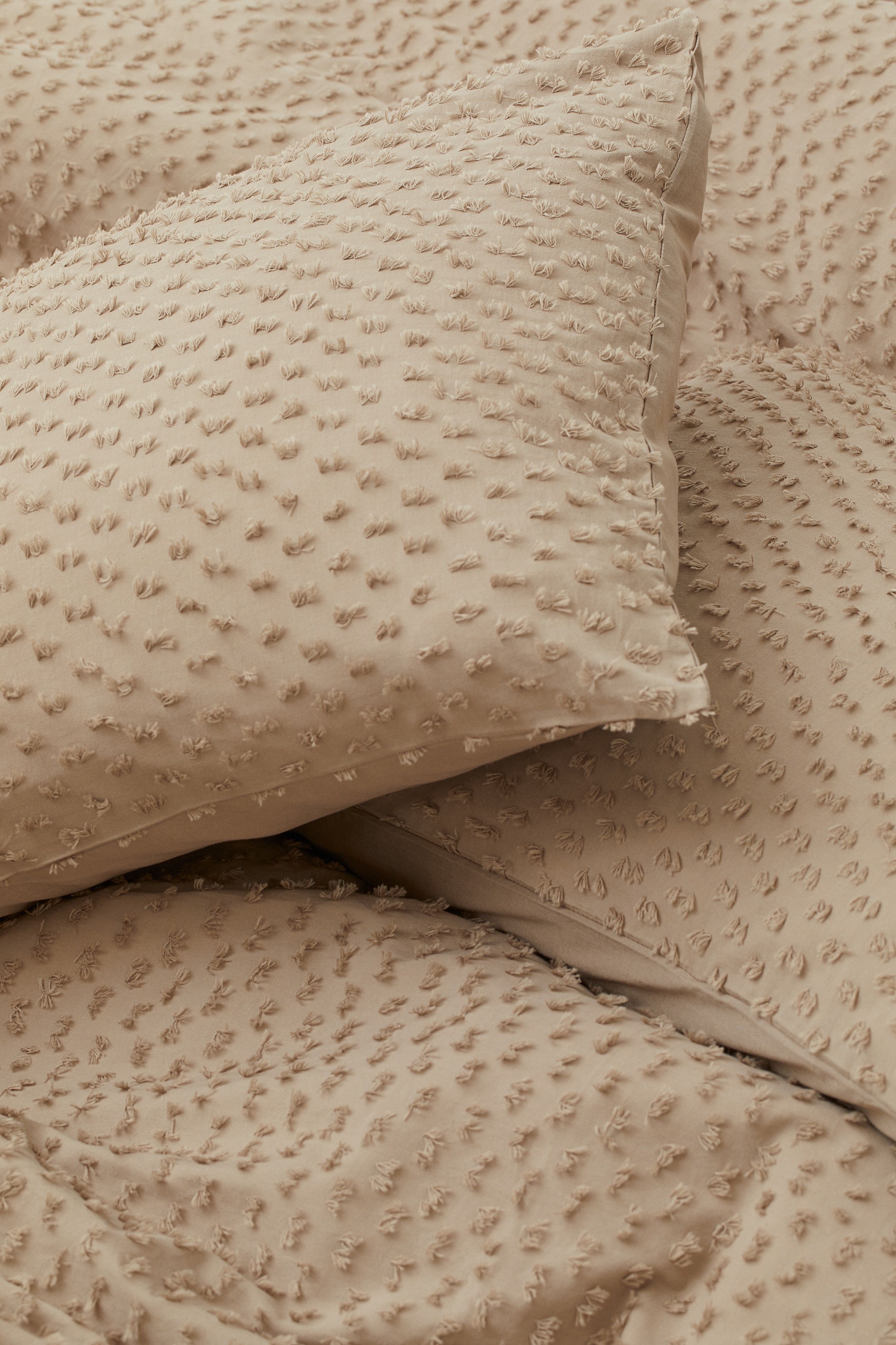 Conjunto de capa de edredão casal padrão plumeti - Bege