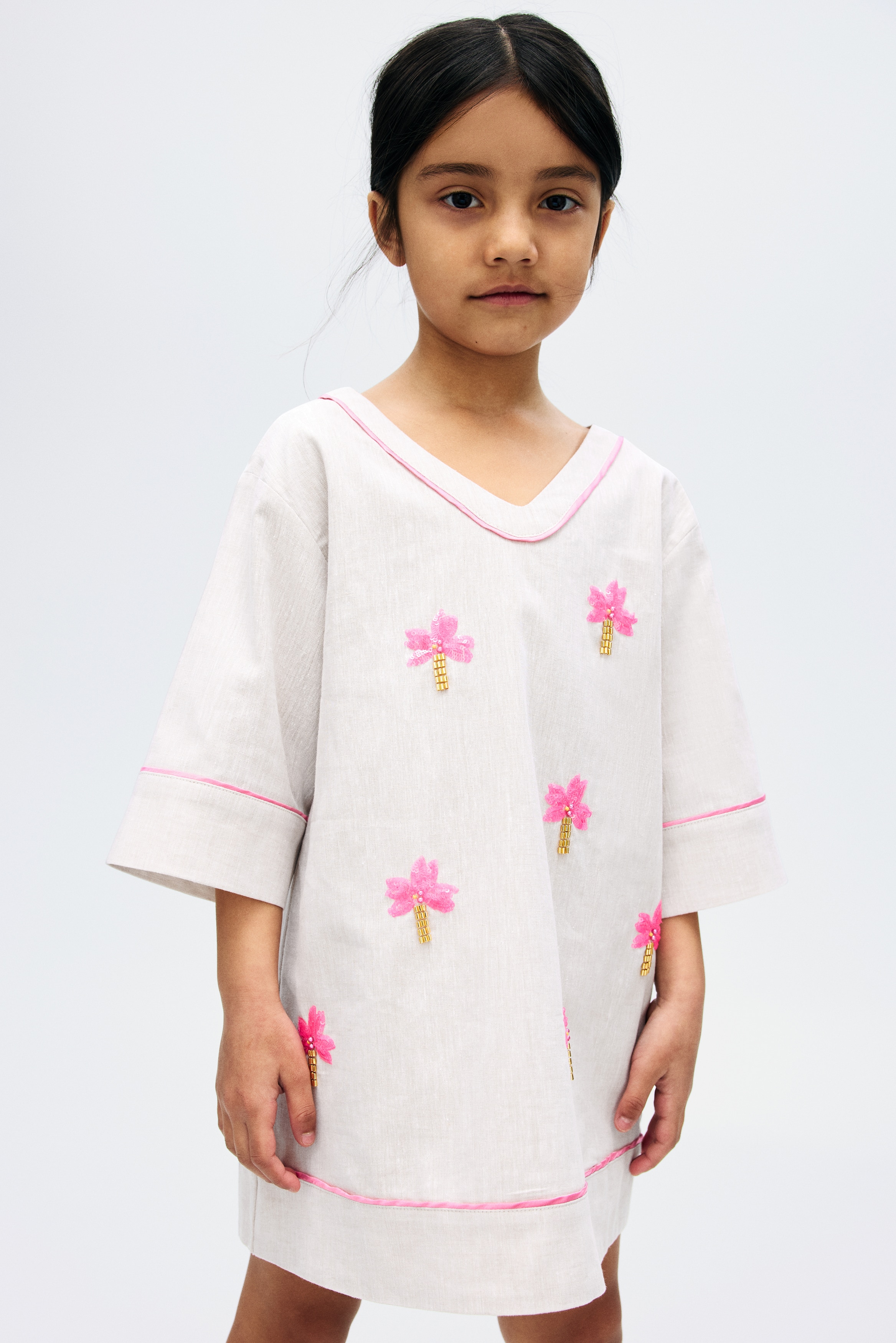 Váy linen pha đính kim sa - Màu xám nhạt/Cây cọ