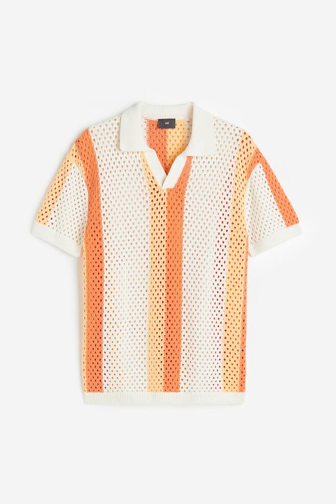 Relaxed Fit Hole-knit polo shirt - Orange/White striped/White - 2