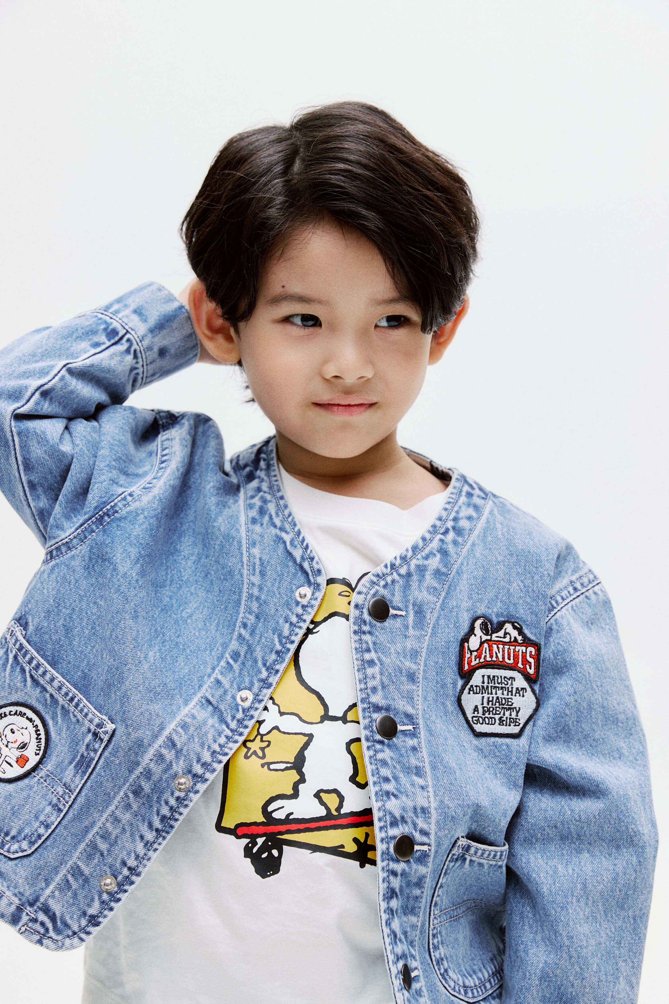 アップリケ デニムジャケット - デニムブルー／スヌーピー - Kids | H&M JP