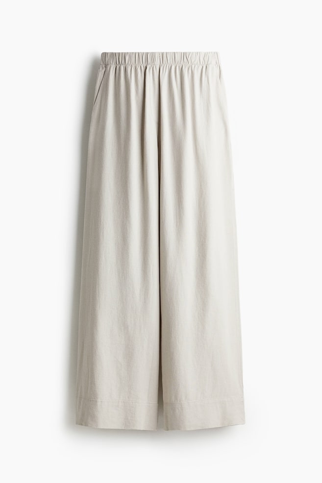 Wide linen-blend trousers - Light greige/White/Blue striped - 1