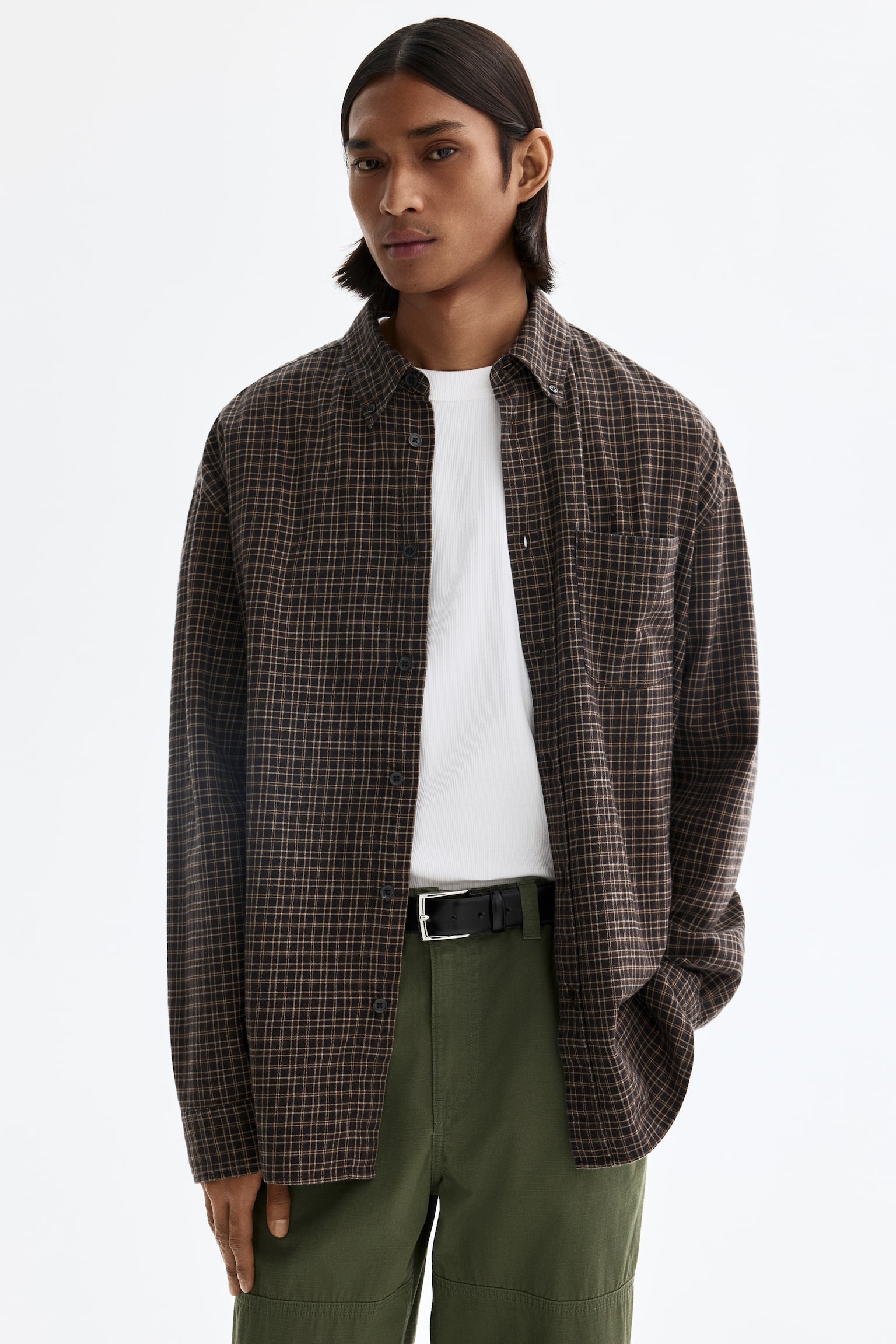 חולצת כותנה Relaxed Fit - חום/משבצות/ורוד/משבצות/בז'/משבצות - 1