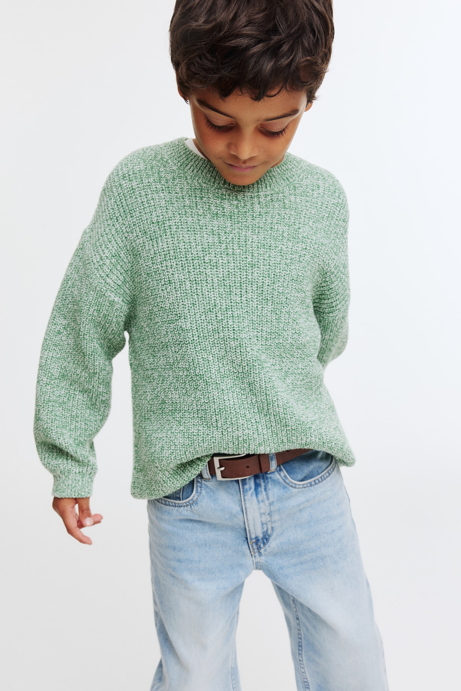 Pull à côtes anglaises - Vert chiné/Crème/bleu marine - 3