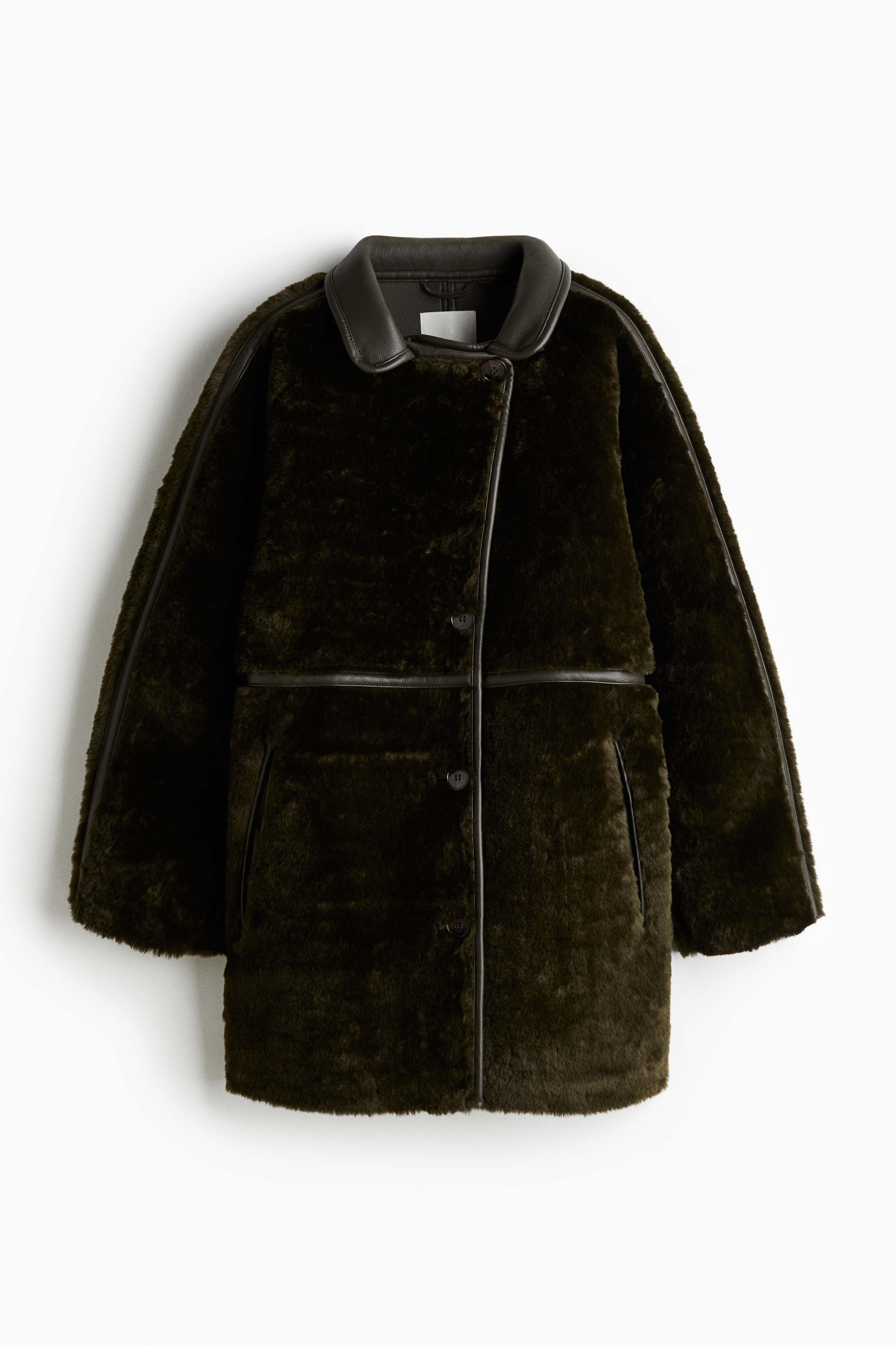 Manteau duveteux - Vert foncé/Beige