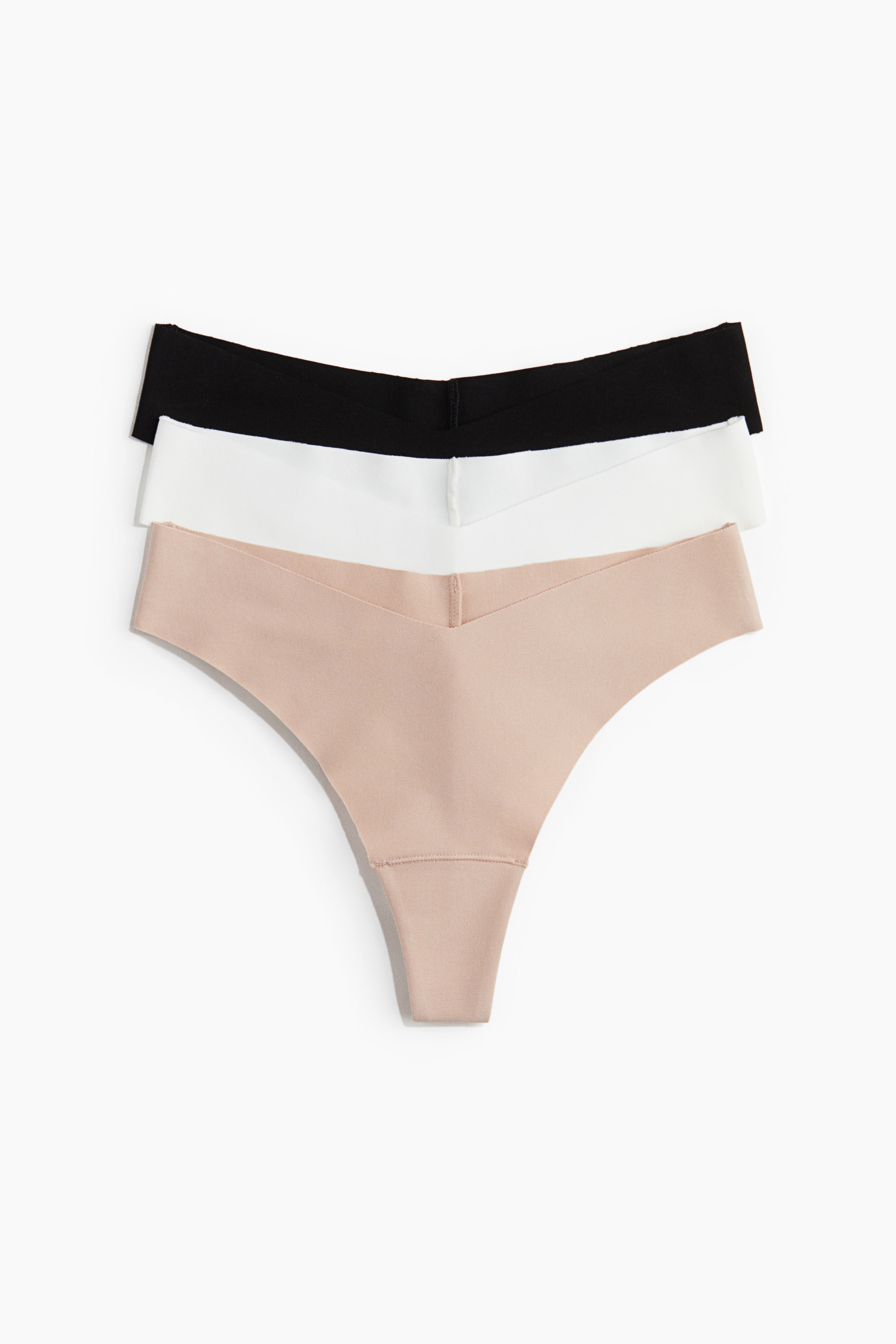 Pack de 3 cuecas Brazilian invisíveis em algodão - Branco/Bege/Preto/Azul pó/Branco