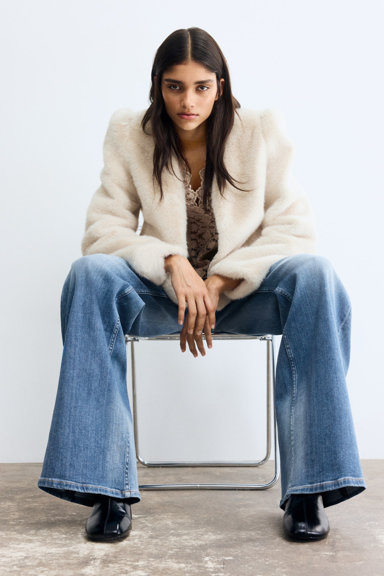 Wide High Jeans - Koptatott farmerkék/Sötétkék/Világos farmerkék - 4