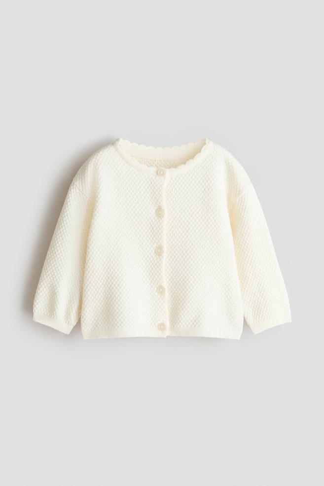 Cardigan in maglia di cotone strutturata - Bianco/Rosso scuro/Crema/righe/Rosa polvere chiaro - 1