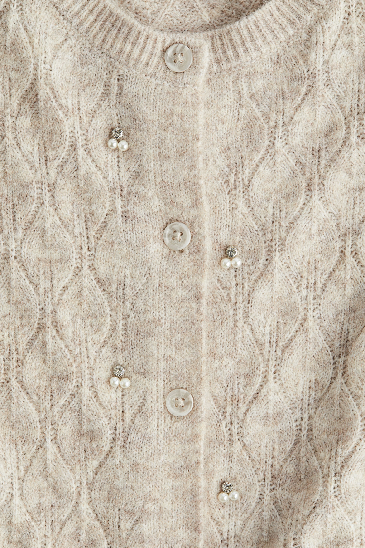 Embellished pointelle-knit cardigan - Beige marl - 2