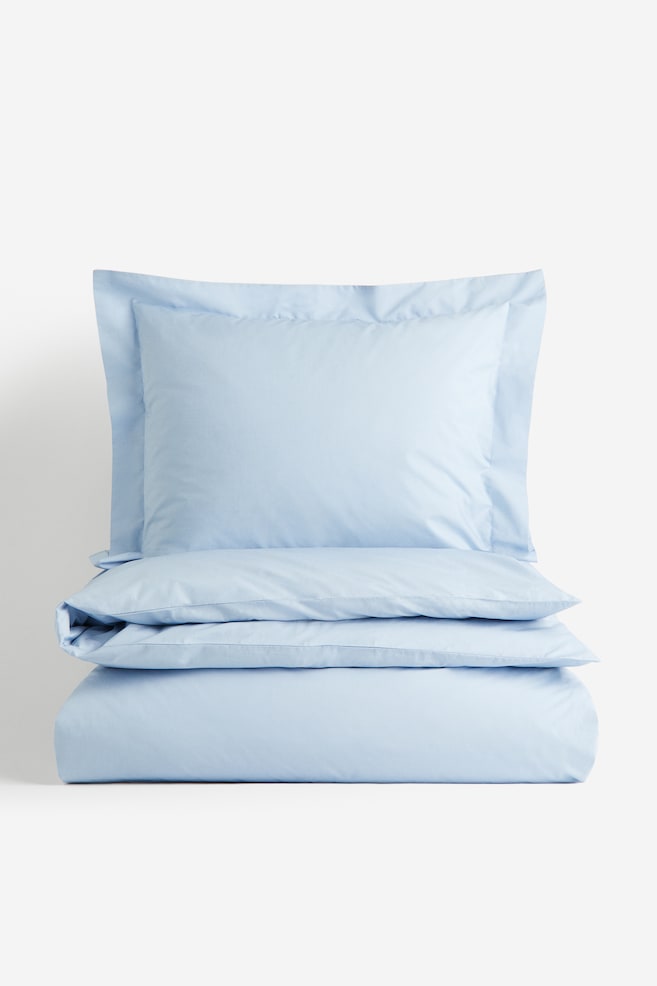 Single cotton percale duvet cover set - Light blue/White/Light mole - 1