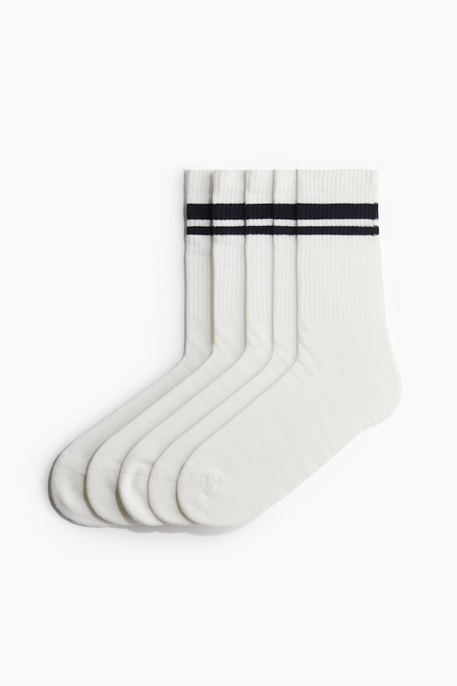 5-Pack Socks - White/black striped/Dark gray/cream/White/gray - 1