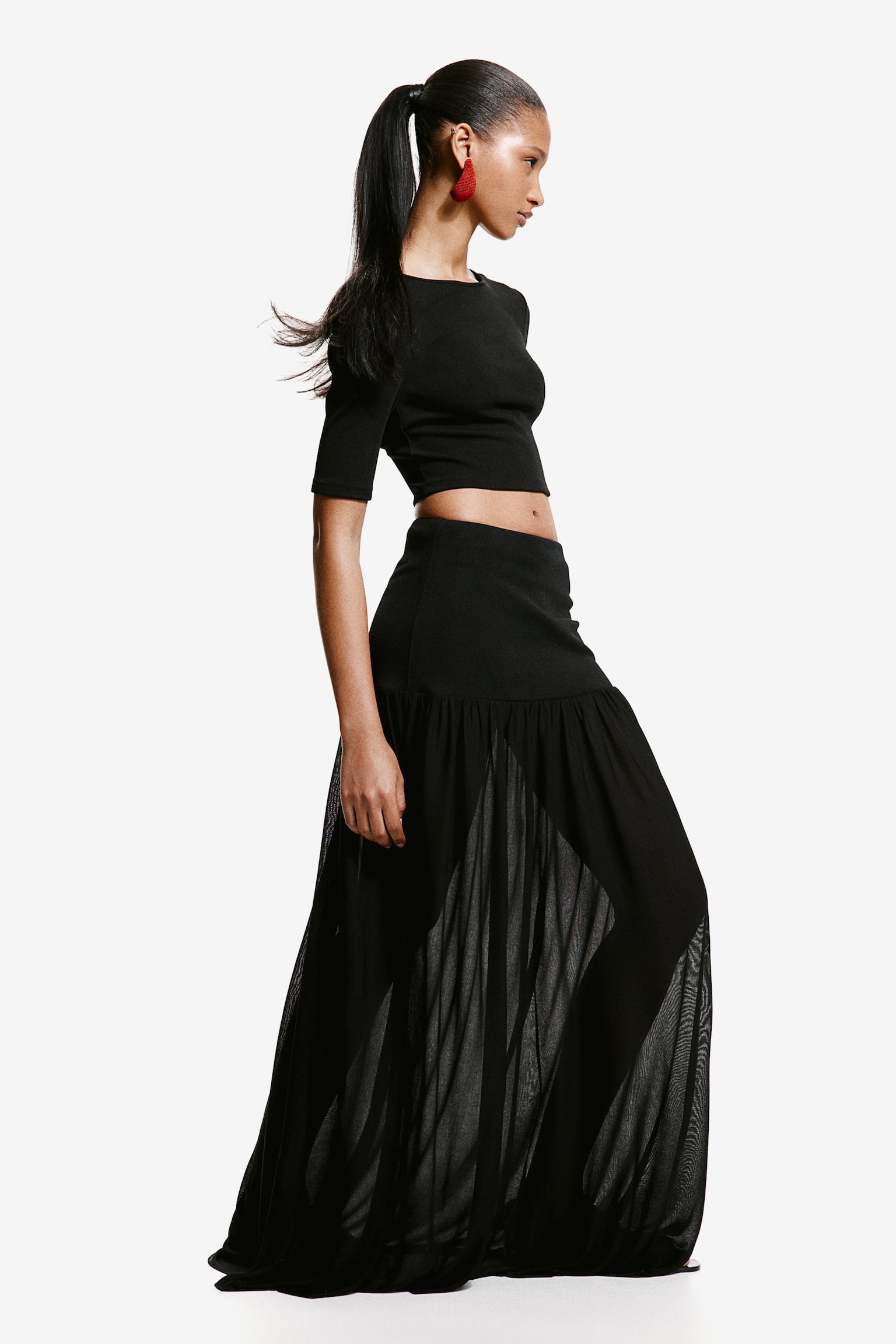 Long Jersey Skirt - Black - 3