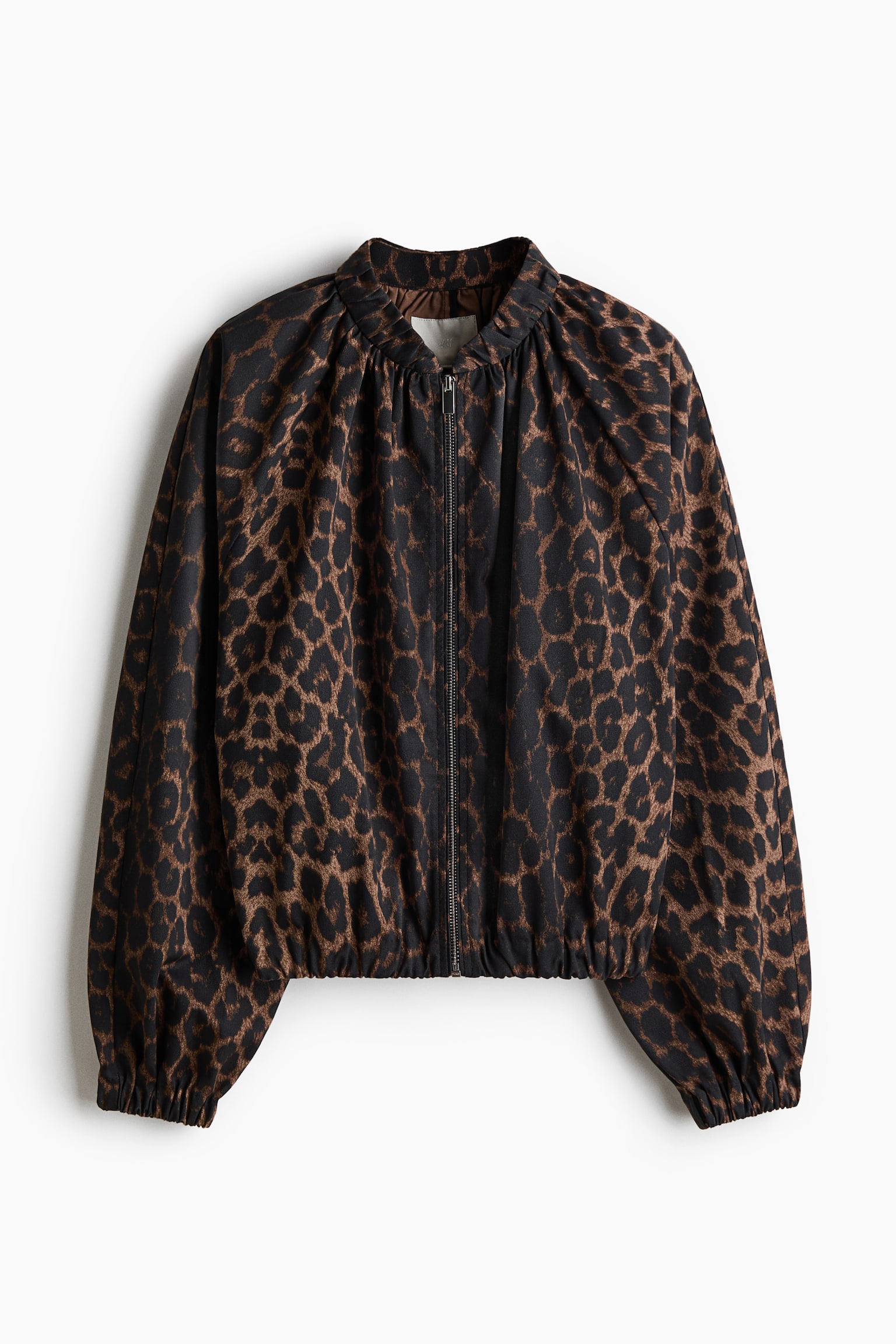 Cazadora bomber fruncida - Marrón/Estampado de leopardo/Denim blue