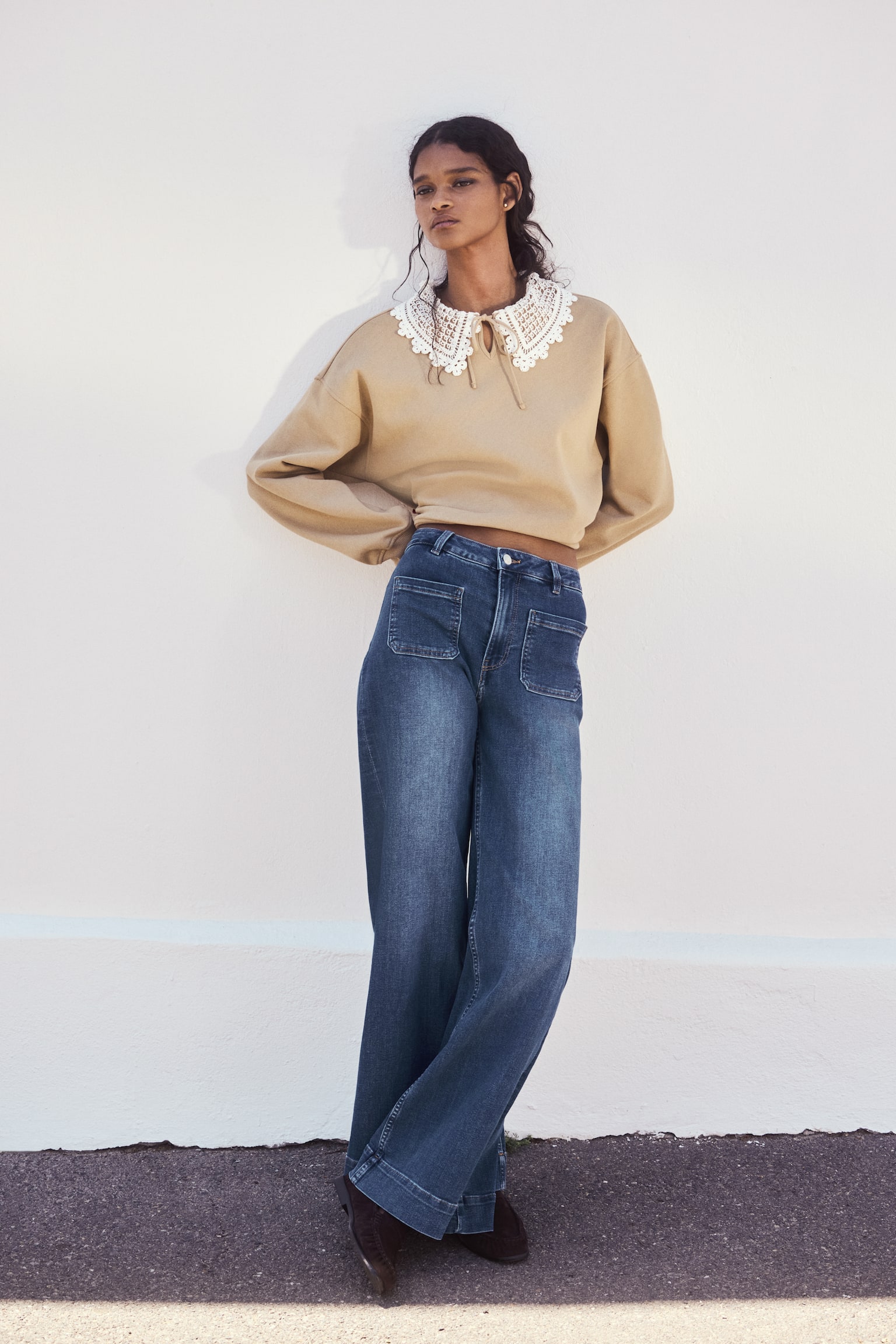 Женские джинсы H&M Wide High Waist, цвет: Тёмный джинсовый синий — фото 2