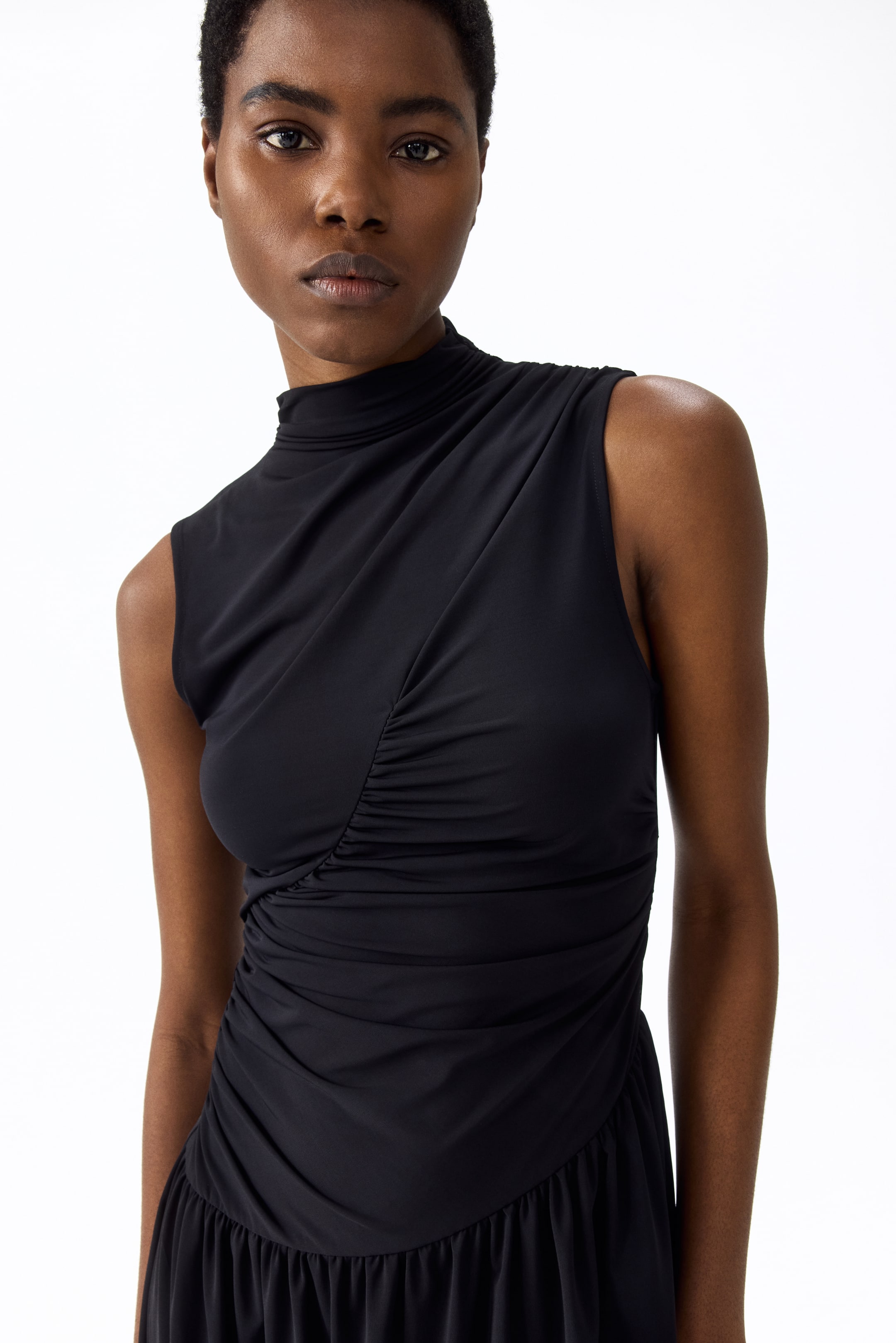Draped Mock Turtleneck Dress
