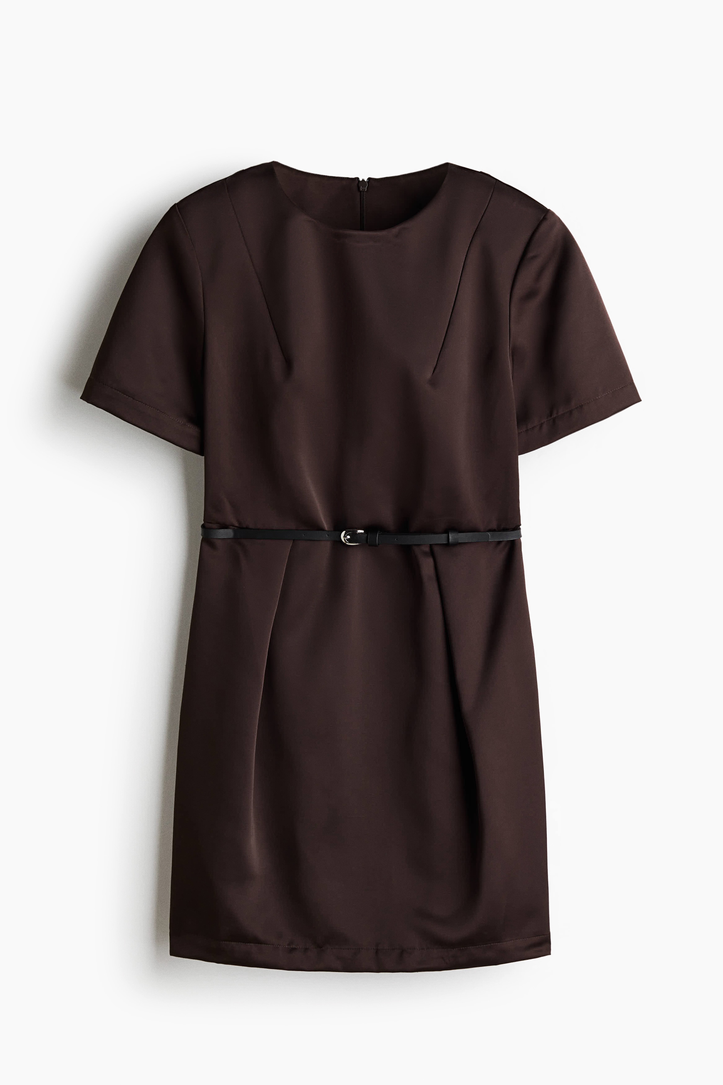 Belted Shift Dress - Dark brown/Light beige