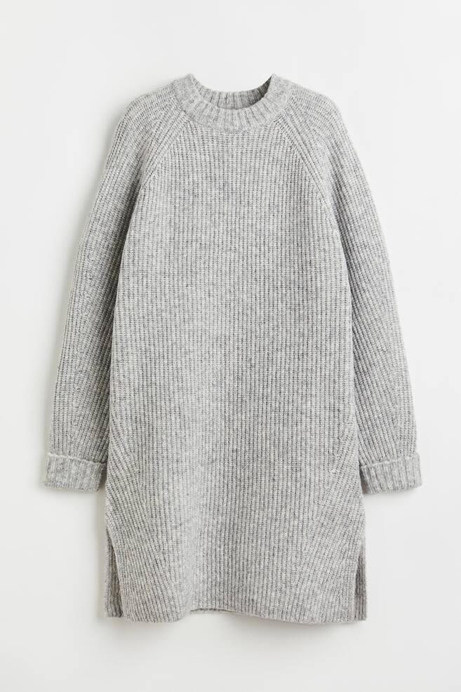Rib-knit dress - Light grey marl/Light sage green/Beige - 2