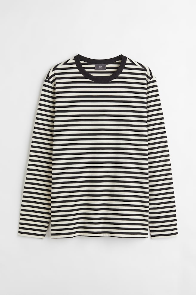 Regular Fit Jersey top - Black/White striped - 2