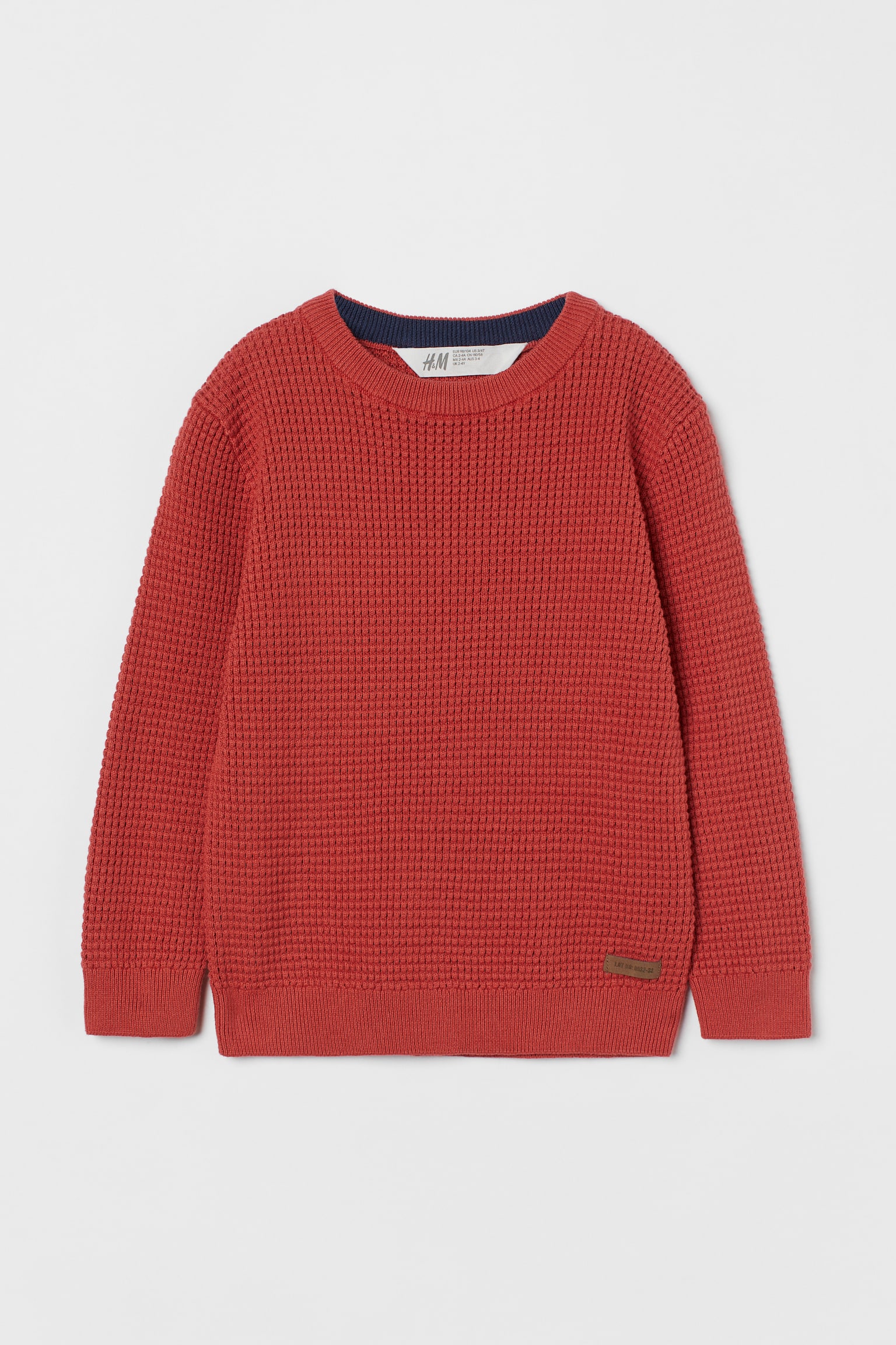 Waffle-knit cotton jumper - Dark orange - 1