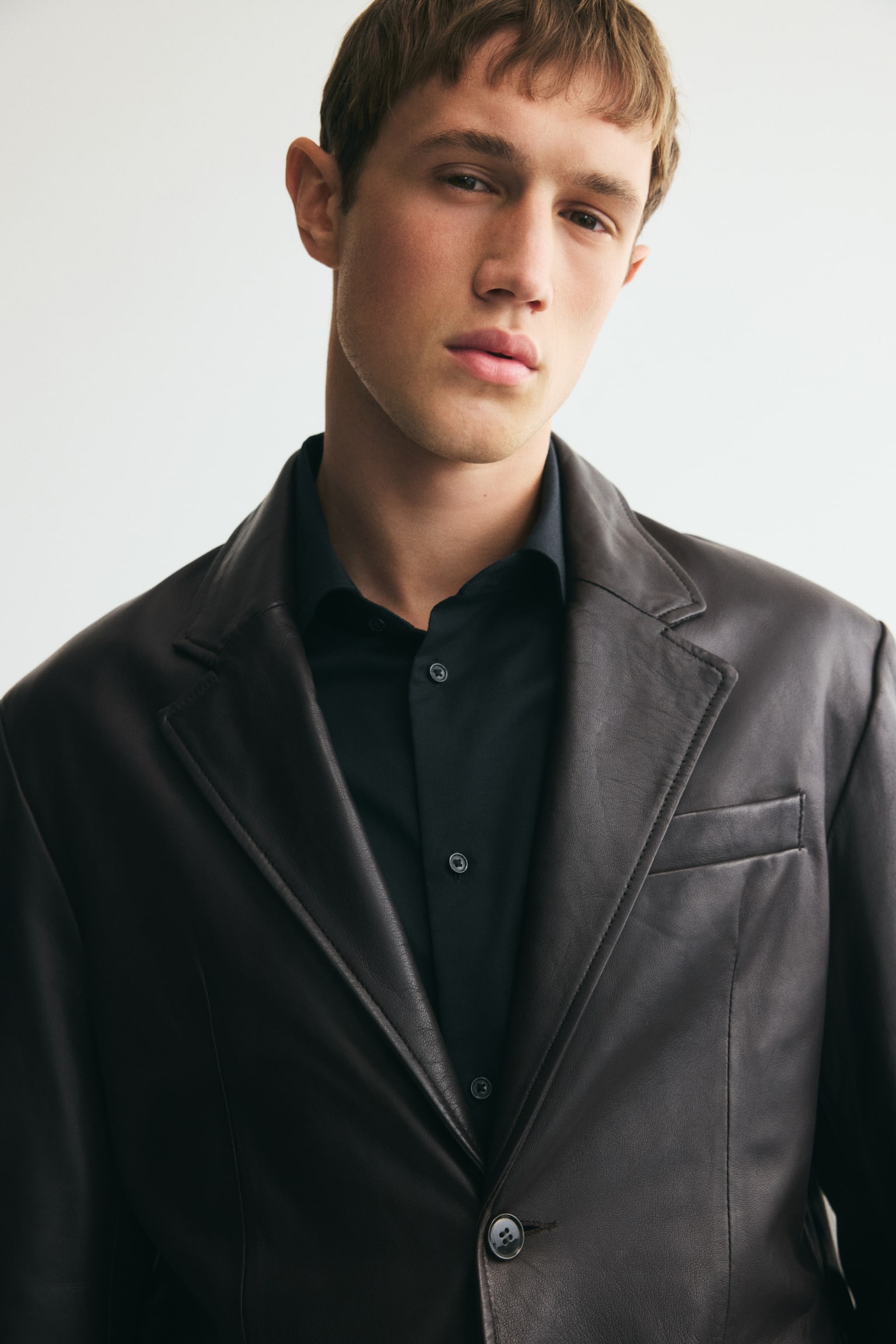 Мужская куртка H&M Single-Breasted Leather, цвет: Тёмный коричневый — фото 4