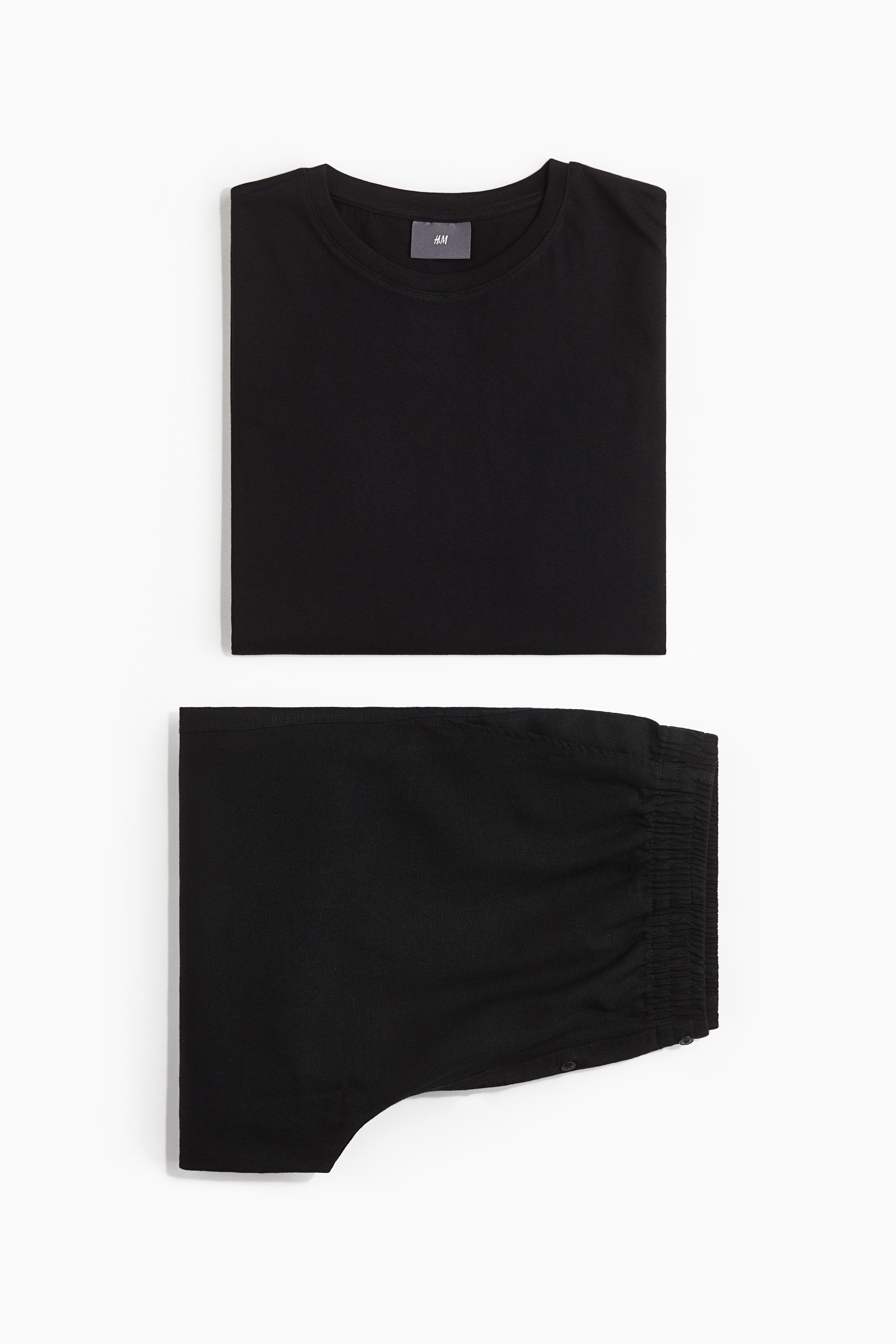 Pijama corto de dos piezas en mezcla de lino - Negro/Beige claro