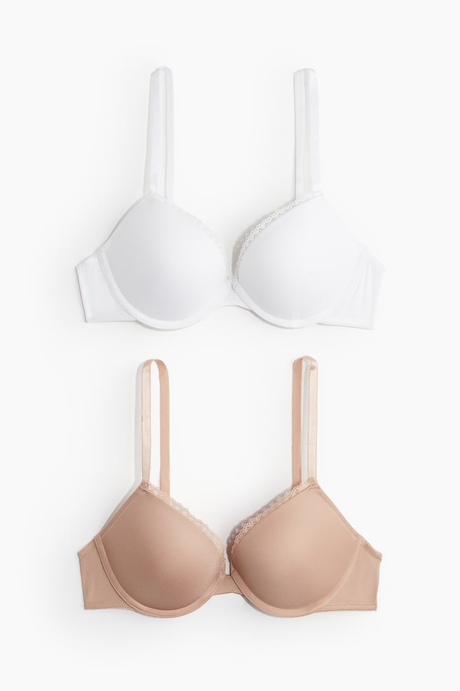 2-pack microfibre push-up bras - Beige/White/Black/White/Grey-green/White - 1
