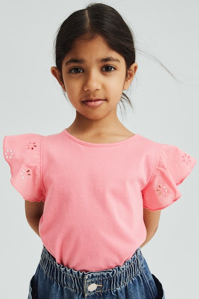 Jersey Top with Eyelet Embroidery - Pink - Kids | H&M CA