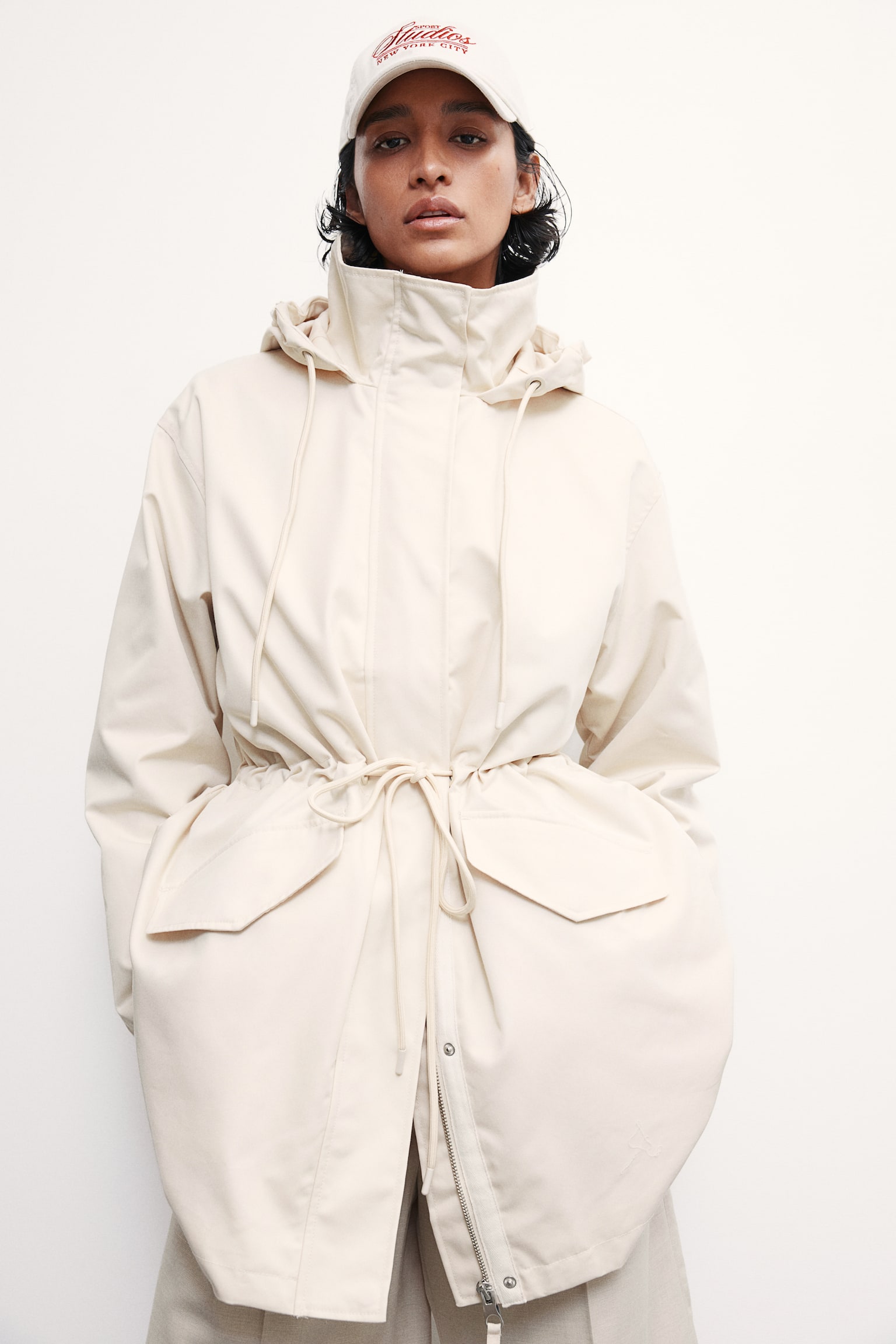 Oversized hooded parka - Light beige/Black - 7