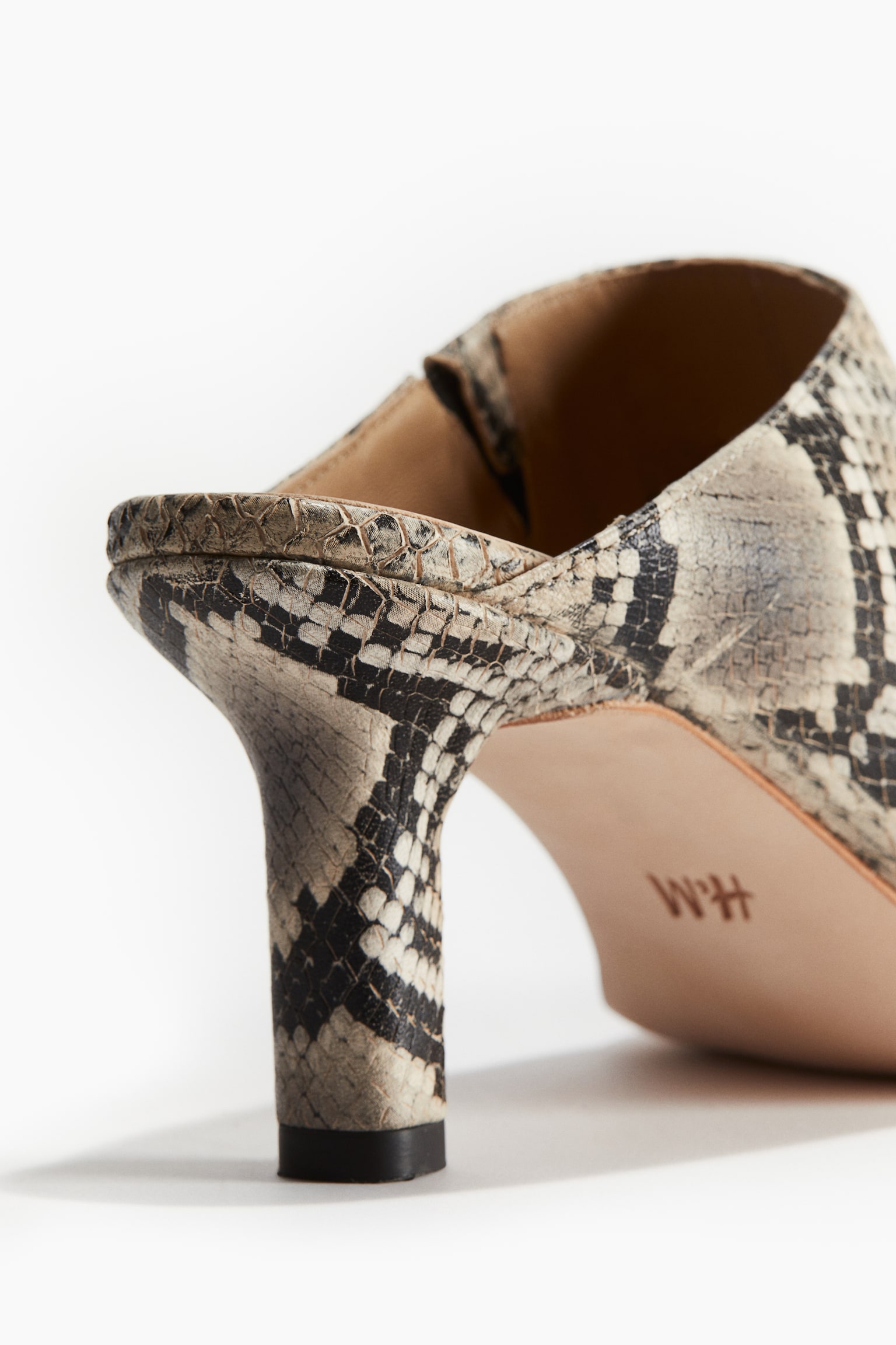 Heeled leather mules - Beige/Snakeskin-patterned - 3