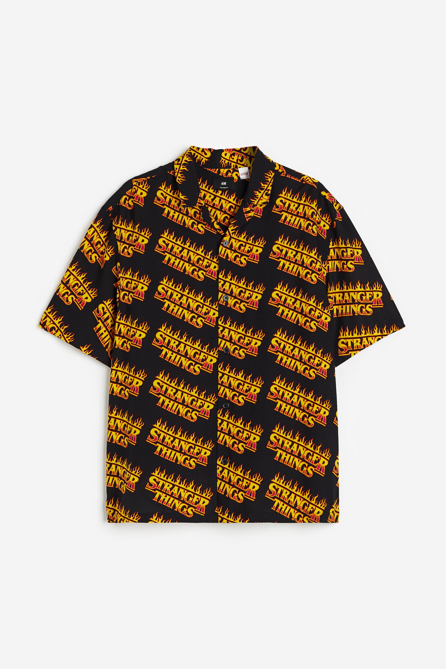 Мужская рубашка H&M Relaxed-Fit Printed Resort, цвет: Чёрный — фото 1