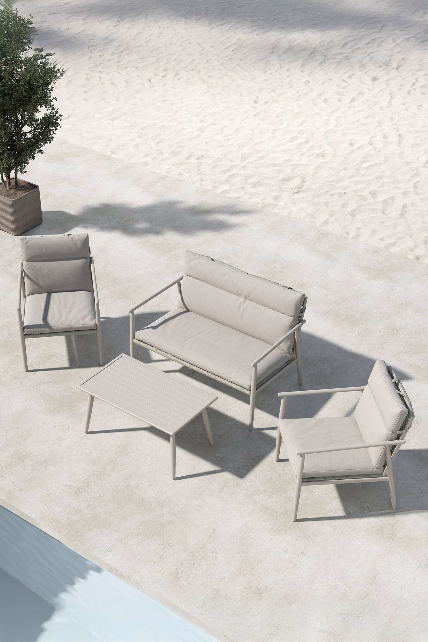 Mazzaro Sofa Set - Steel, Beige