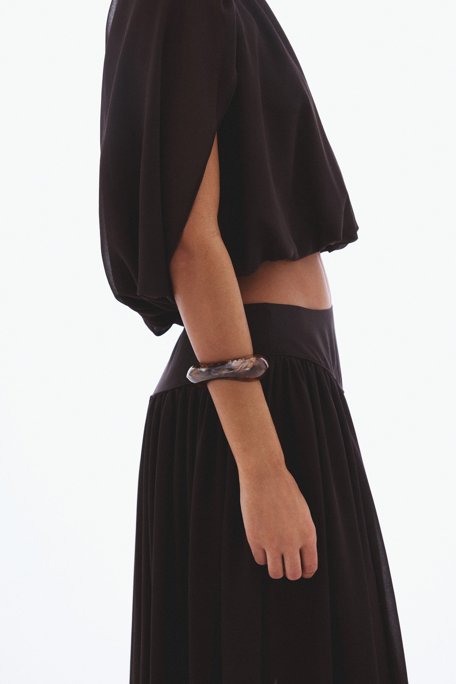 Chiffon maxi skirt - Dark brown - 3