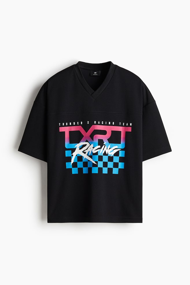 Oversized Printed Mesh T-Shirt - Black/TXRT - 1