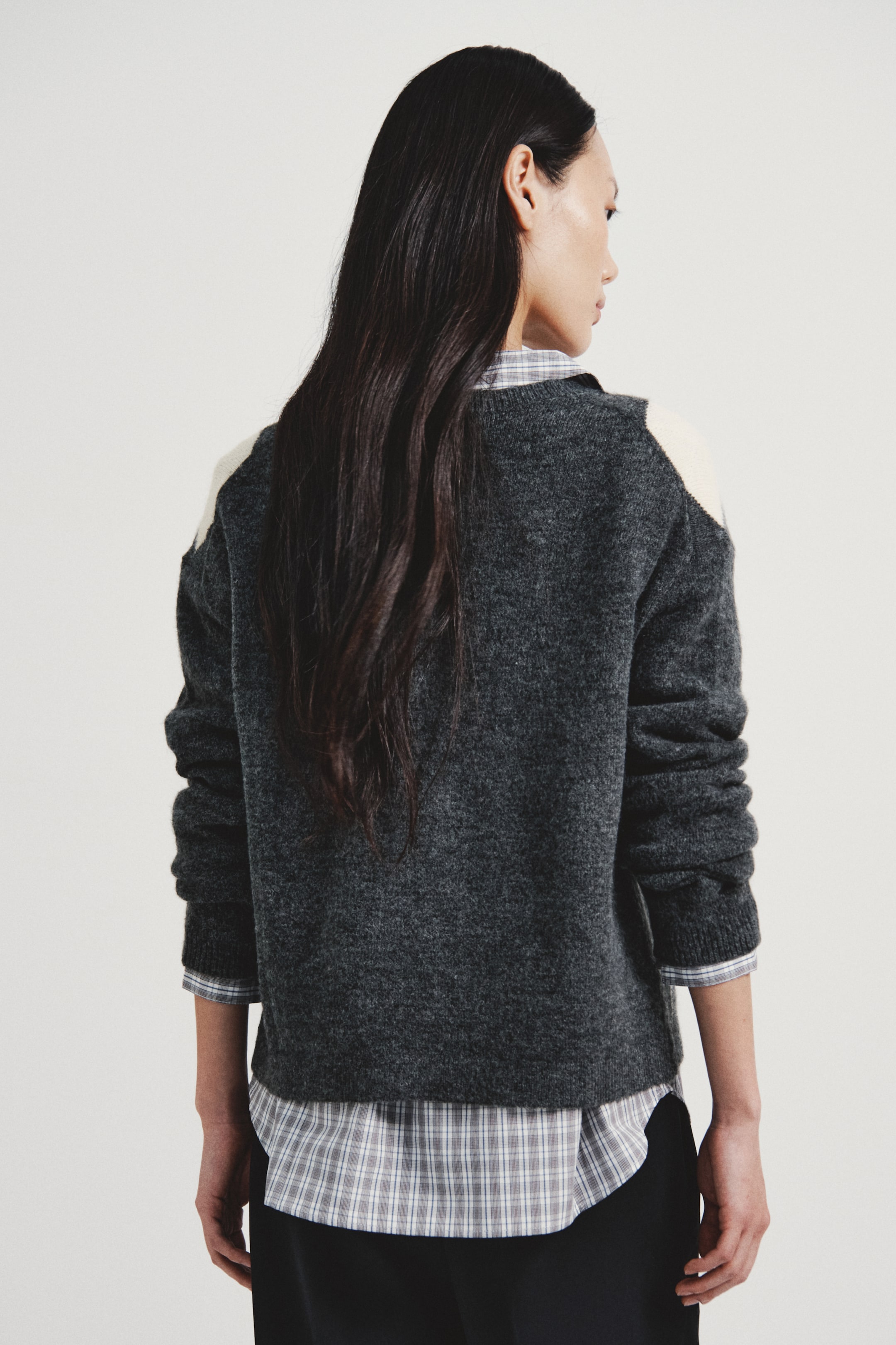 이미지 확대 보기: 자카드 니트 가디건 - 다크 그레이 멜란지/아가일 패턴 - 여성 | H&M KR 3