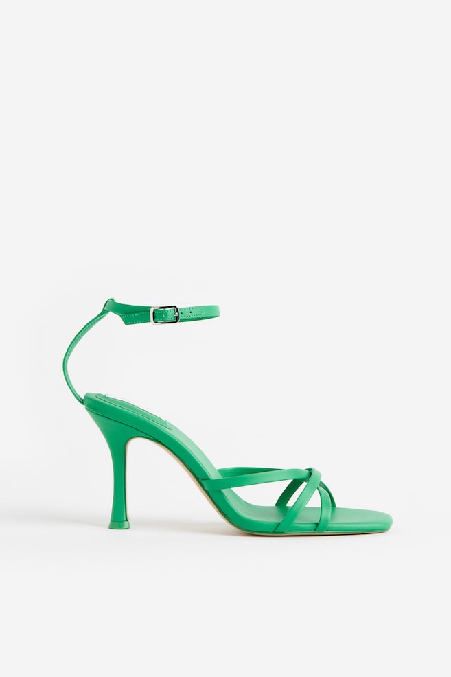 Højhælede sandaler i læder - Grøn/Sort - 2