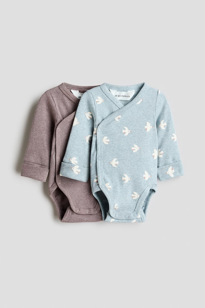 Pack de 2 bodies con función extensible - Turquesa/Pájaros/Beige/Beige claro/Rosa empolvado/Rayas/Beige claro/Floral - 1