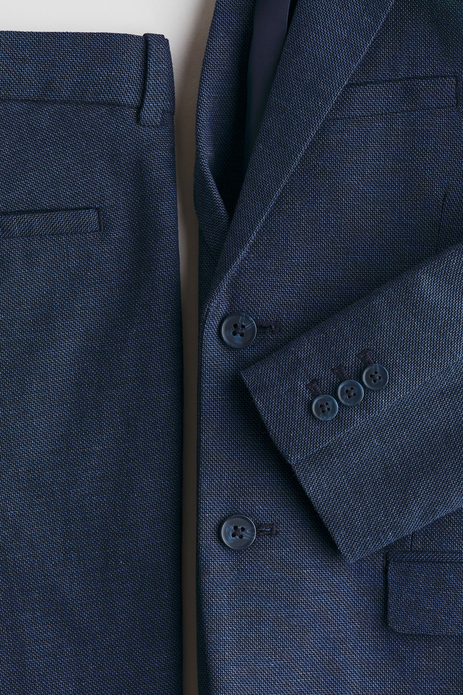 Linen-blend suit - Navy blue/Light beige - 2