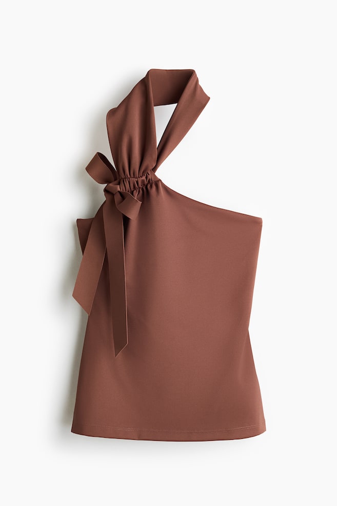 Strap-Detail Halterneck Top - Brown - 1