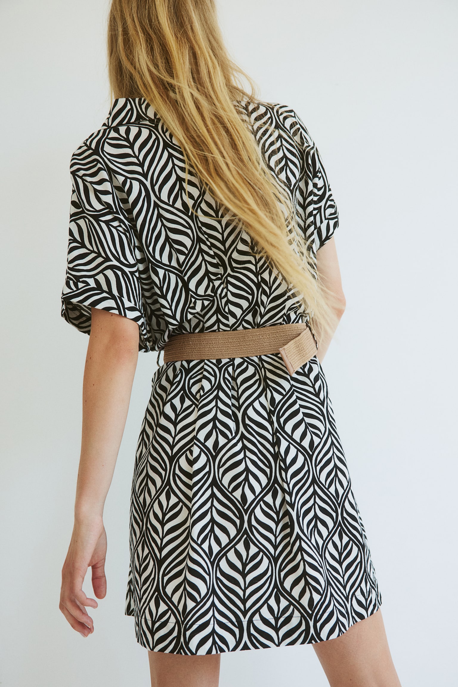 Belted Shirt Dress - Black/Leaf pattern/White/Blue pattern/Dark khaki green/White/Floral/White/Black - 8