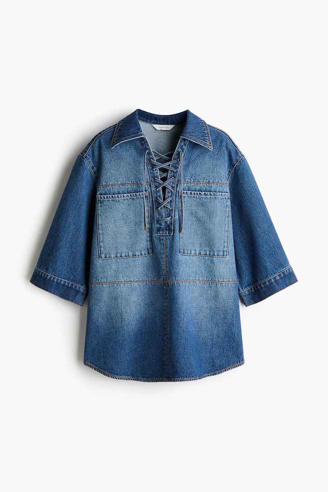 Lace-up denim shirt - Denim blue - 1