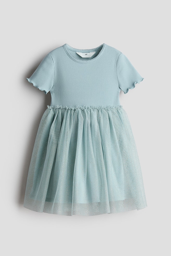 Dress with Tulle Skirt - Light dusty turquoise/Light beige/Dusty pink/cherries/Dusty purple/Pink/bow/Light beige/bows/Pink/bows - 1