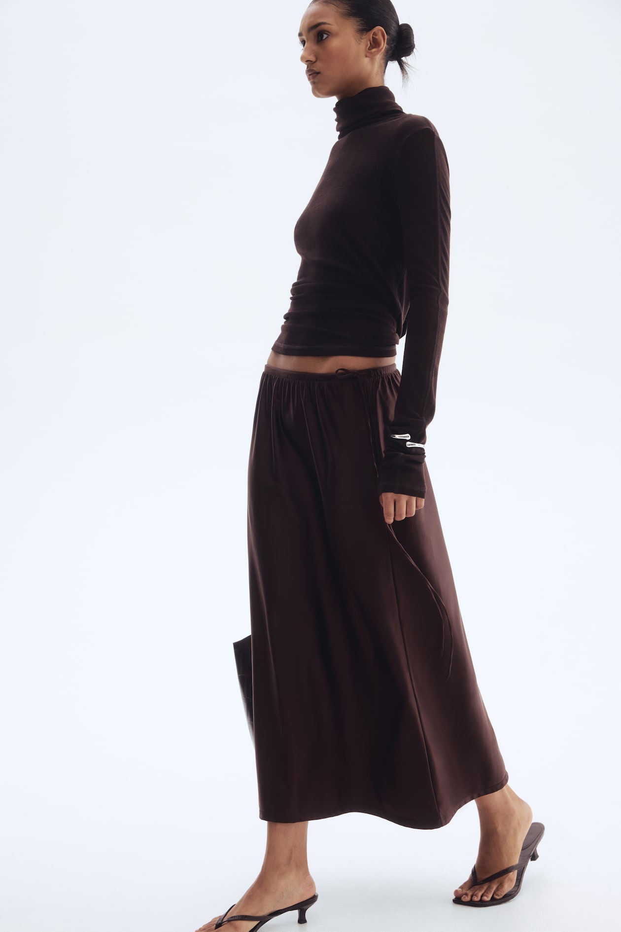 H&M Drawstring-detail Skirt in dark brown
