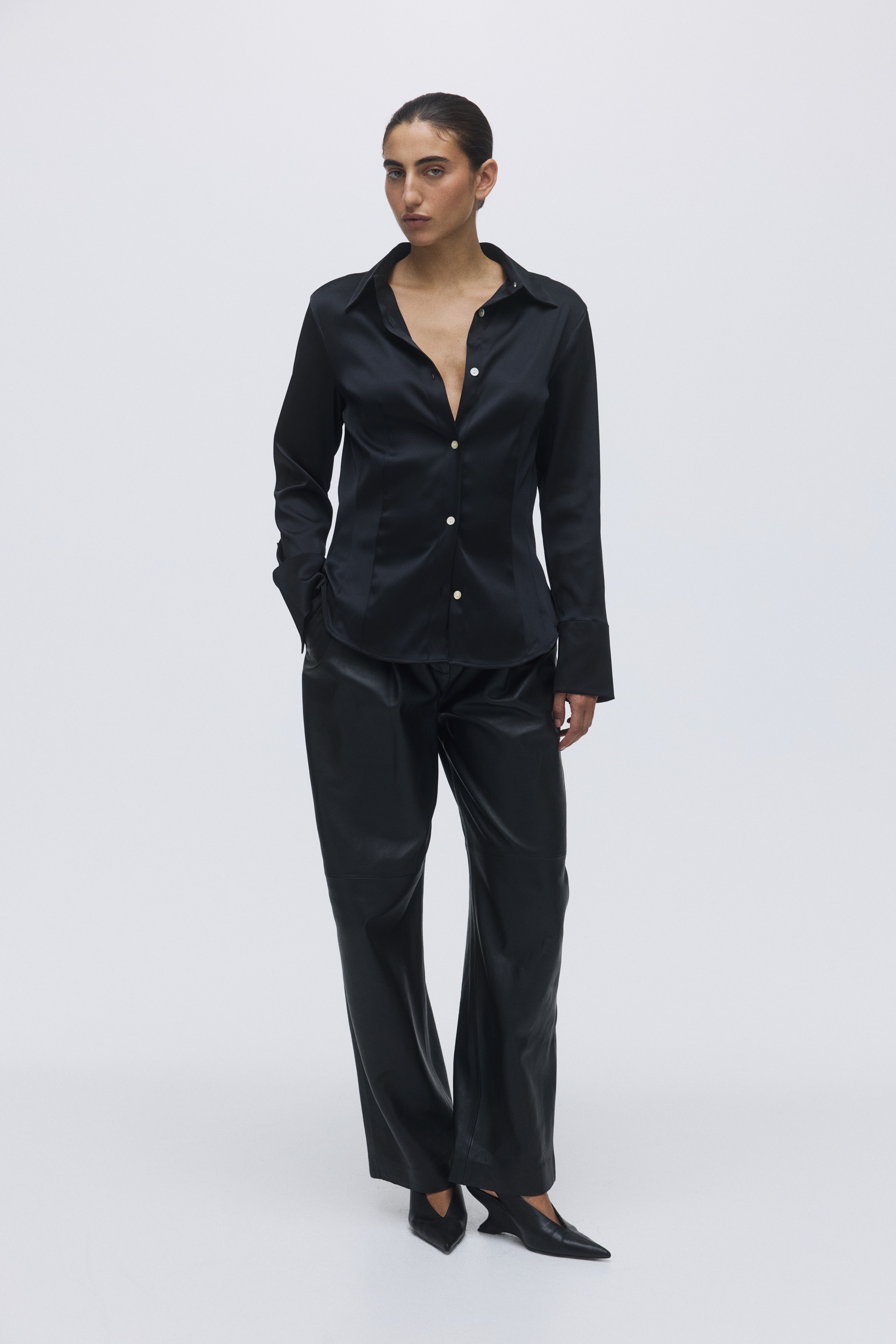 H & M - ツイルフィットシャツ - ブラック H & M - ツイルフィットシャツ - ブラック