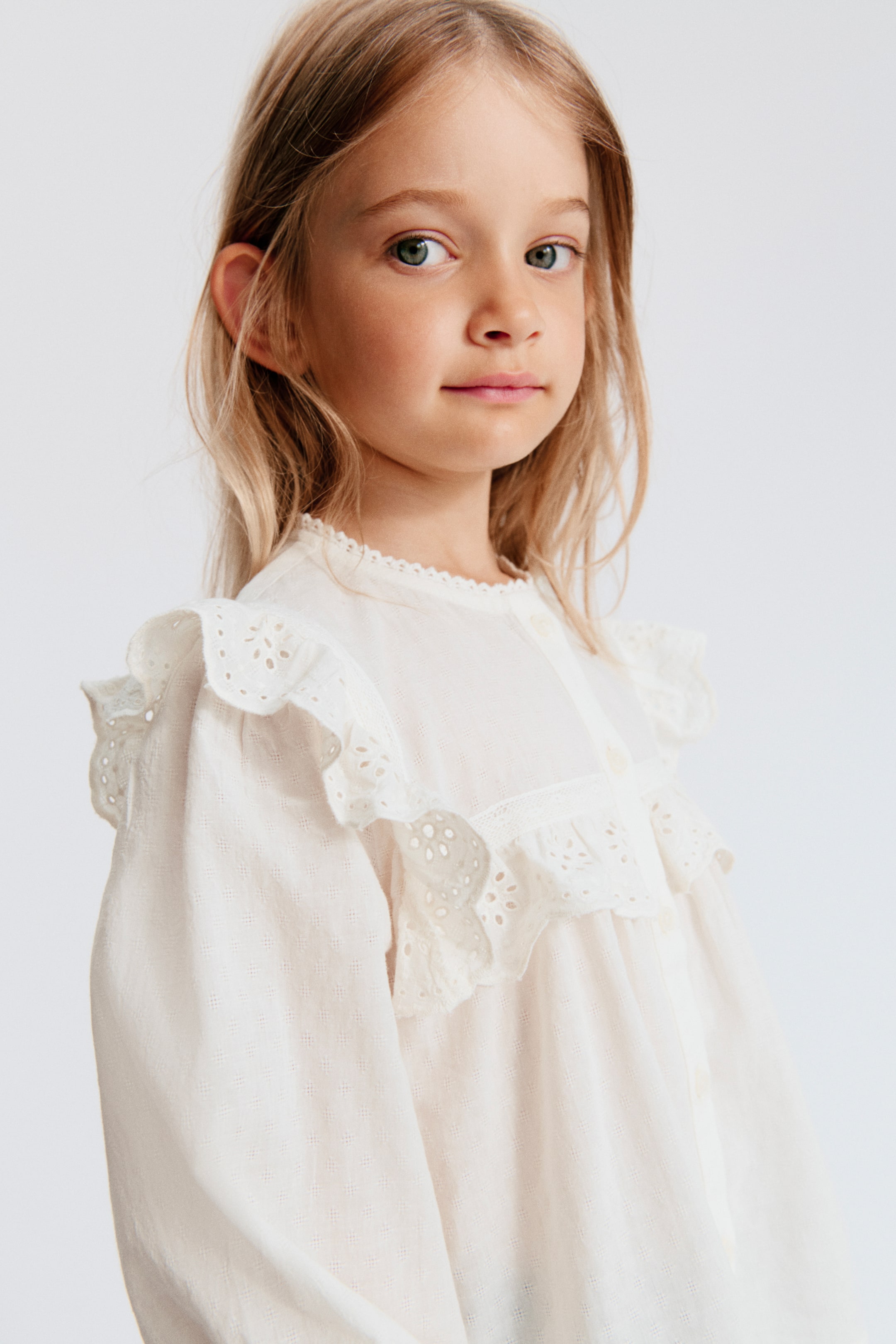 Детские блузки H&M Ruffle-Trimmed Cotton Blouse — фото 3