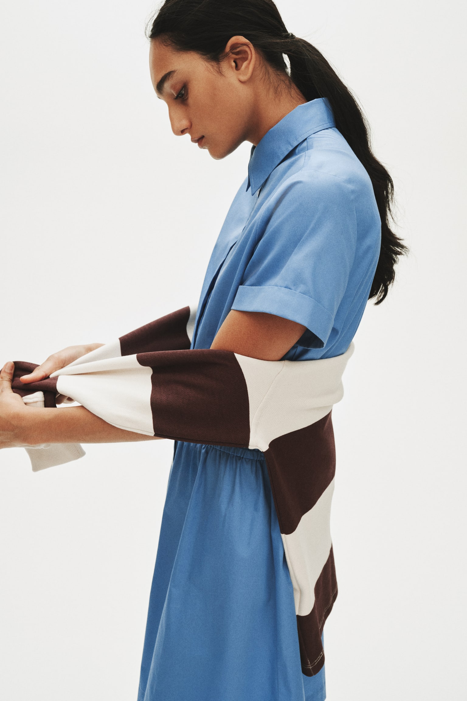 Short-Sleeved Shirt Dress - Blue - 2