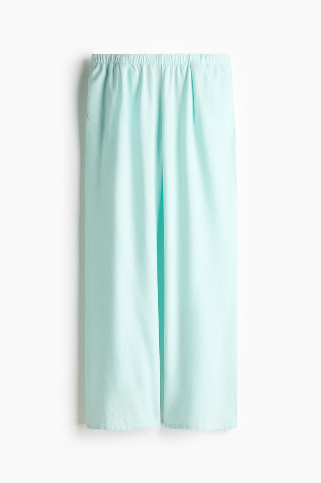 Wide-Leg Linen-Blend Pants - Light turquoise/White/Dark brown/White/striped/Light yellow - 1