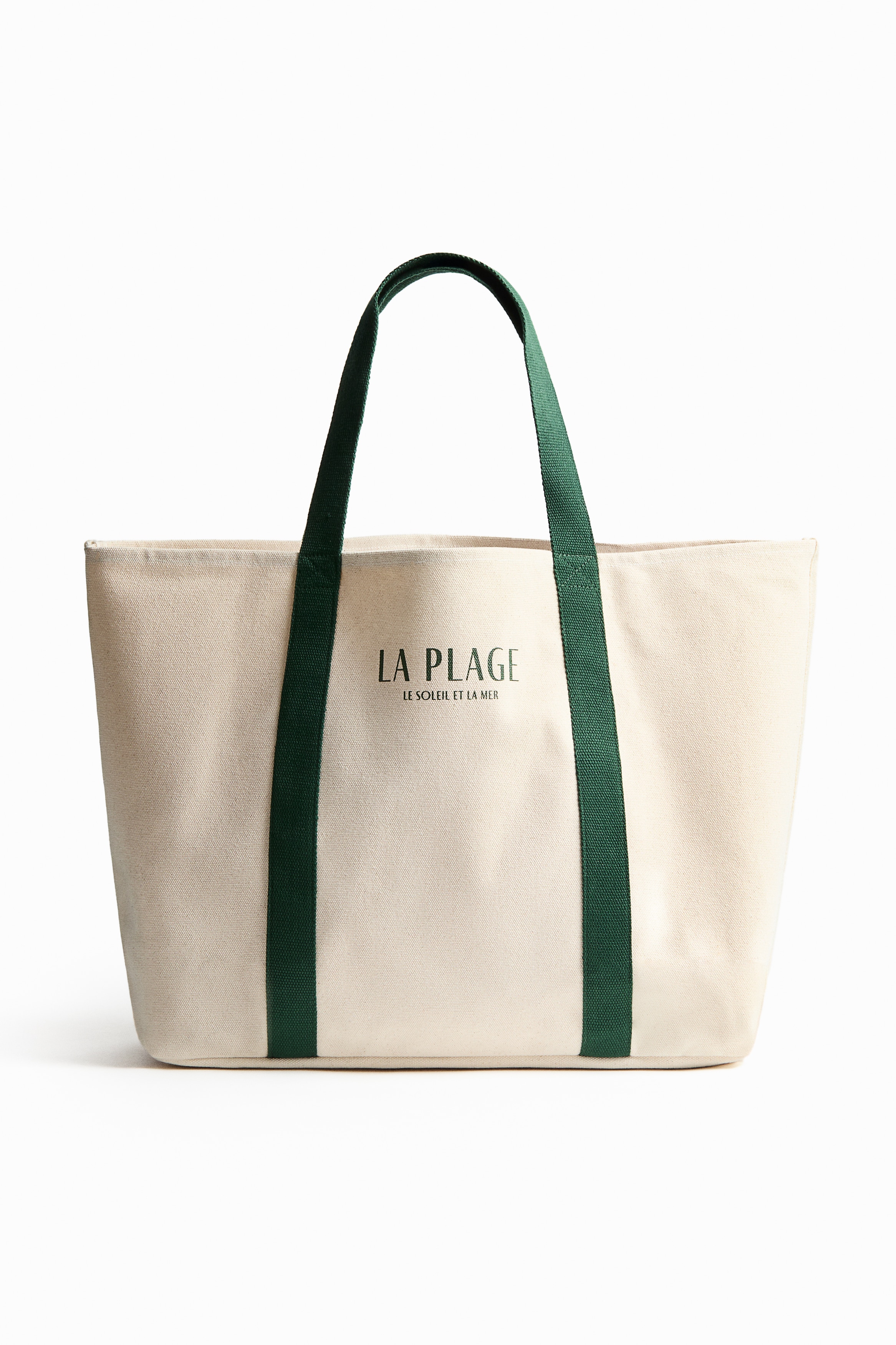 Bolsa de playa en lona - Blanco natural/Verde oscuro/Blanco natural/Negro