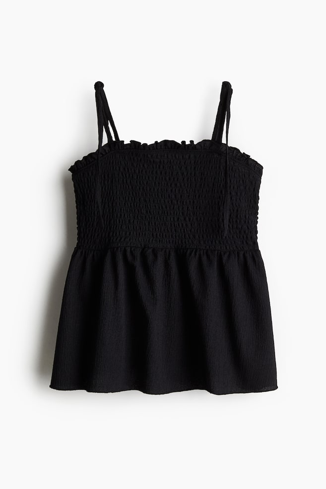 Smocked strappy top - Black/White - 1