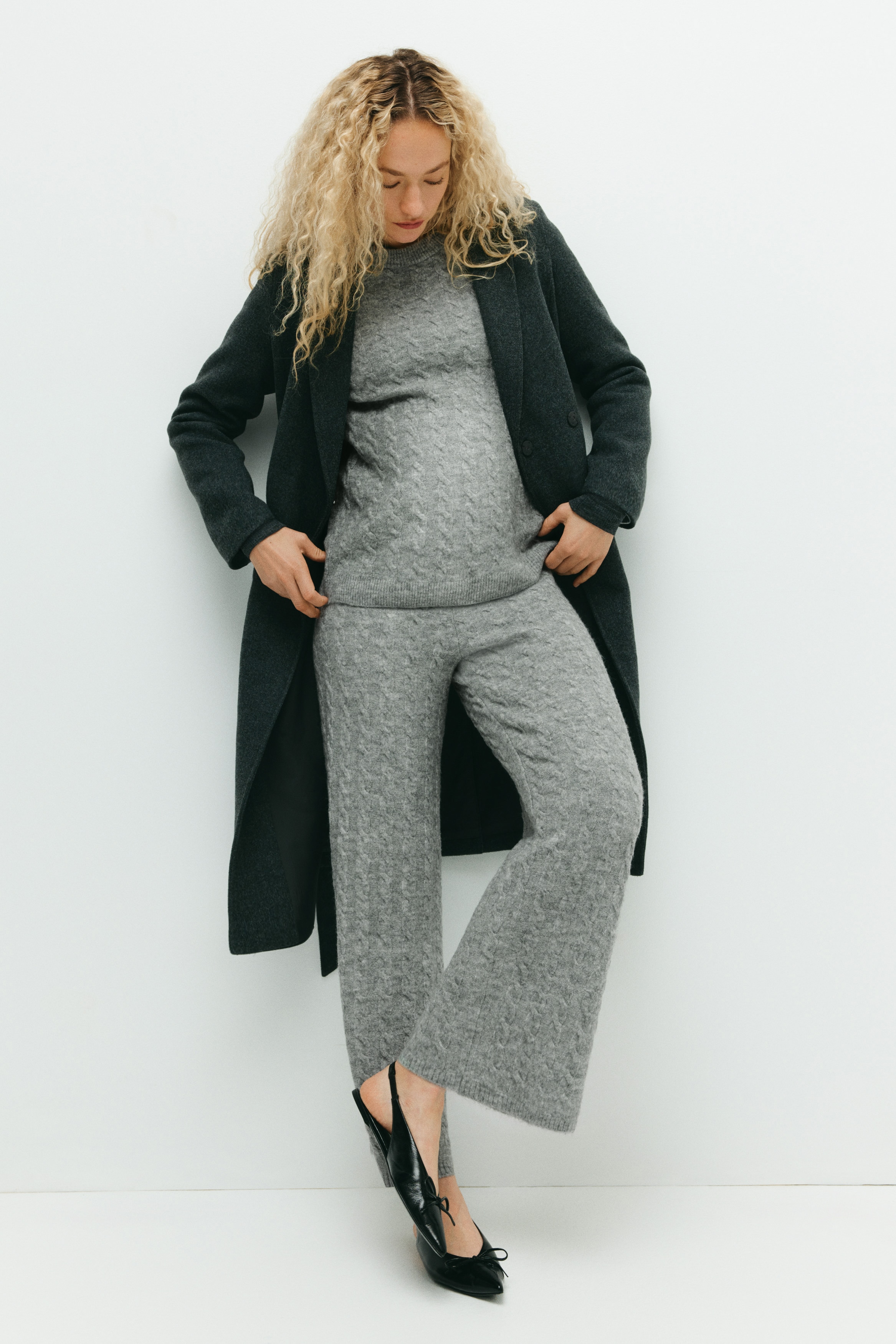 H&M MAMA - Grey marl MAMA Cable-knit trousers - Size: XXL  - H&M