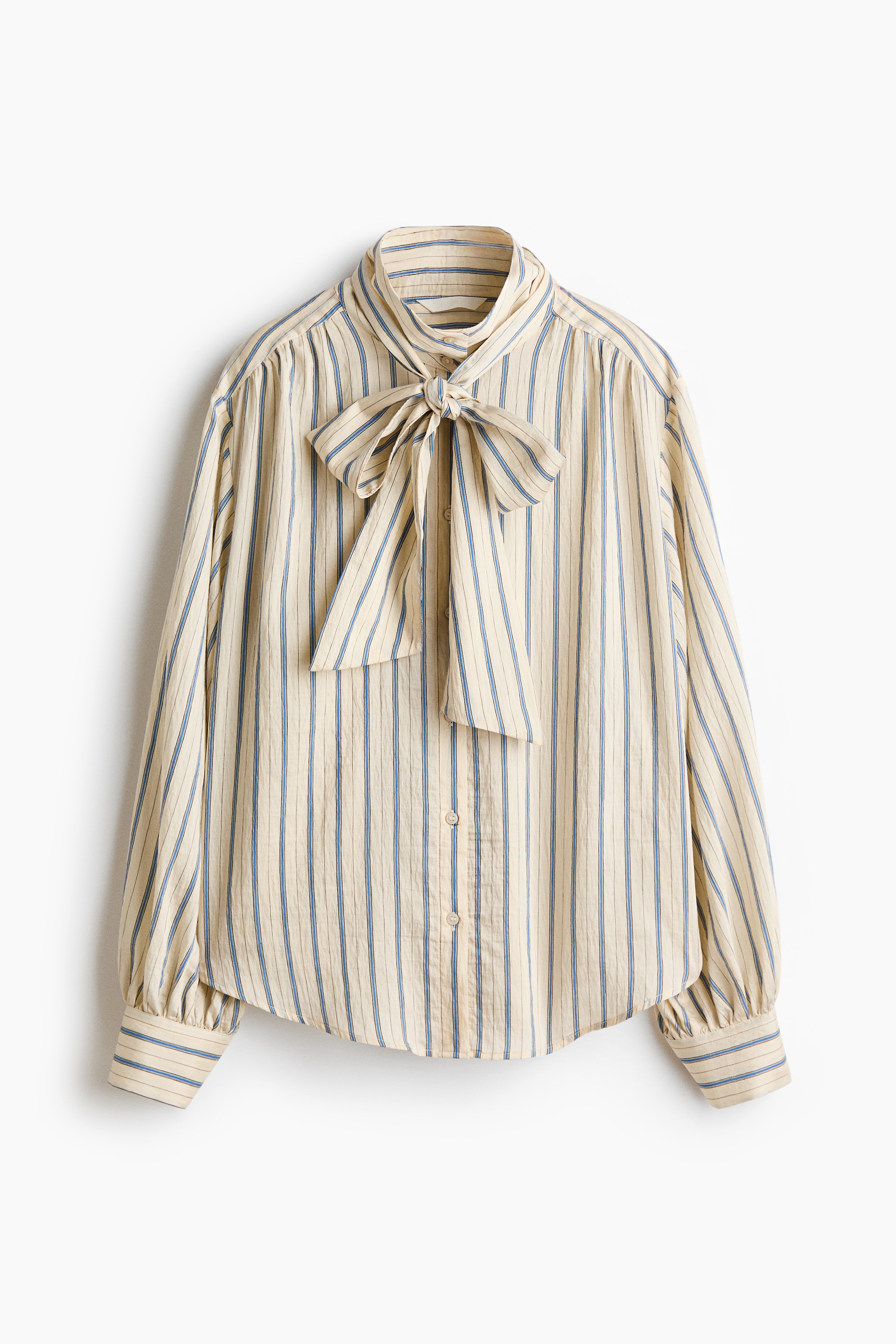 Oversized blouse met sjaalkraag - Lichtbeige/gestreept/Wit