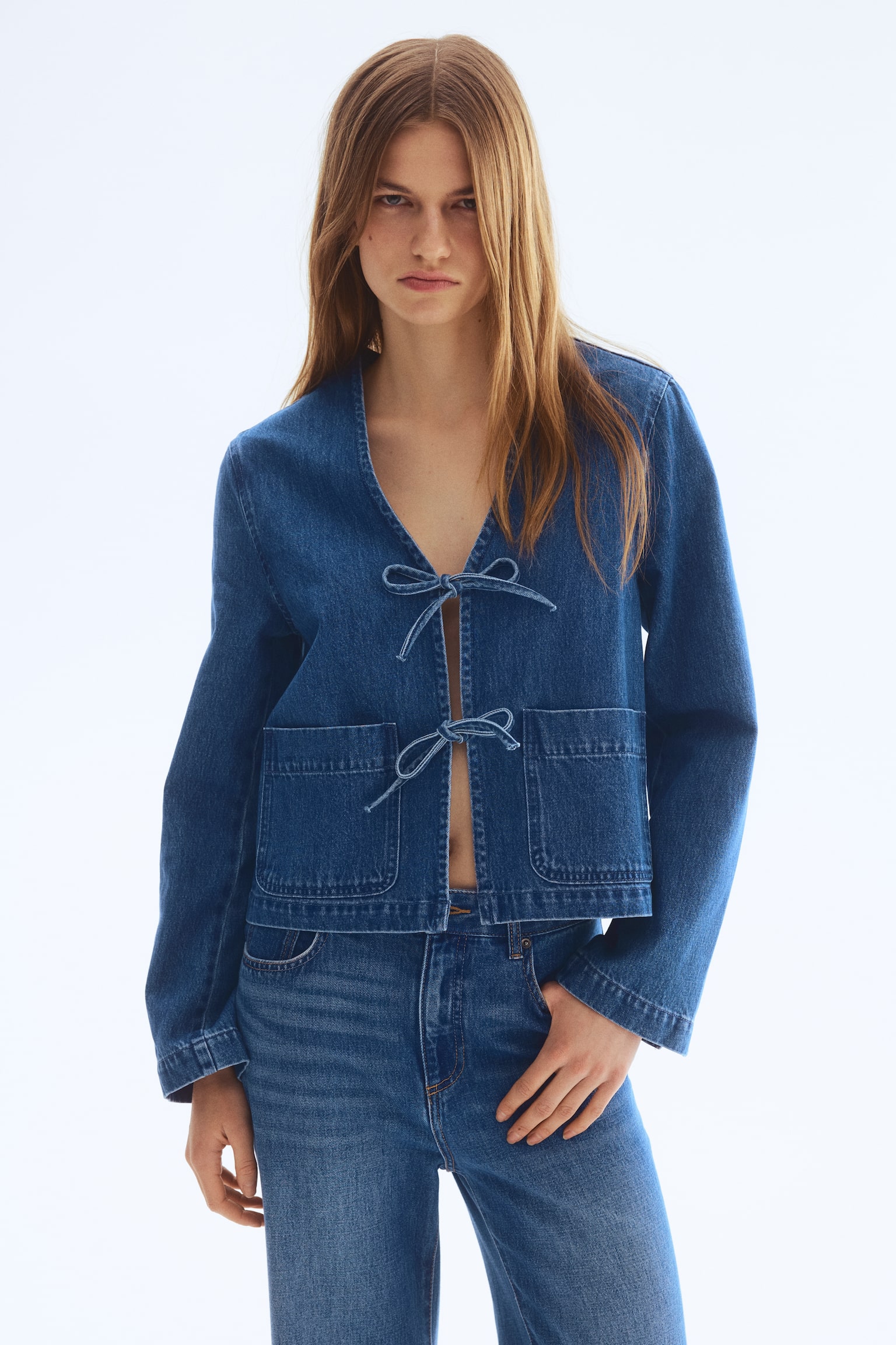 Tie-front denim jacket - Denim blue - 4